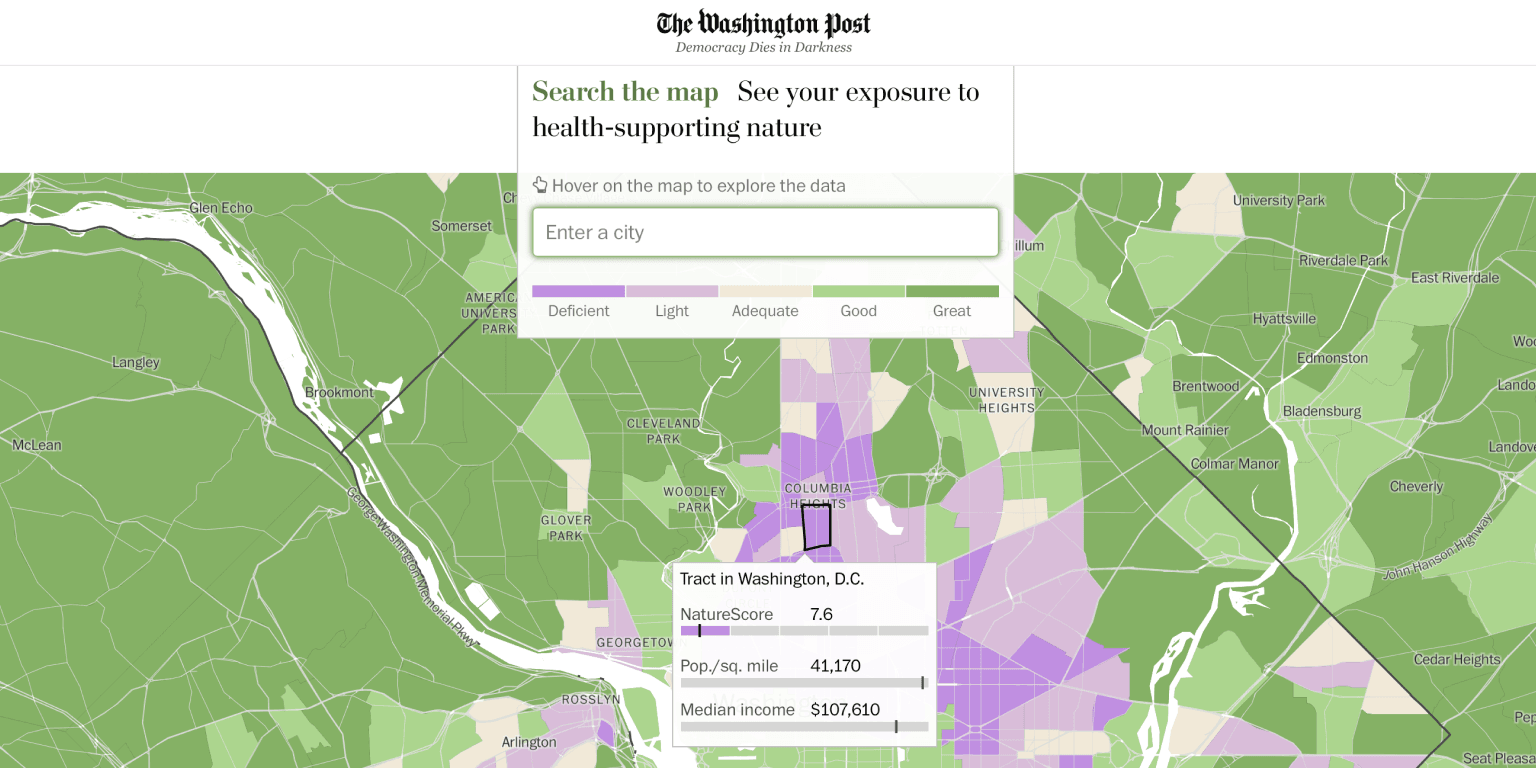 Washington Post Article - Mapping America’s access to nature, neighborhood by neighborhood