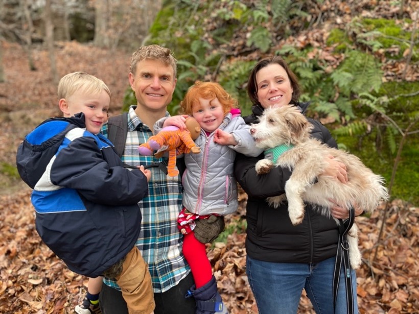 The author and his family reaping the health benefits of spending time outdoors in nature near their home in Clemson, SC.